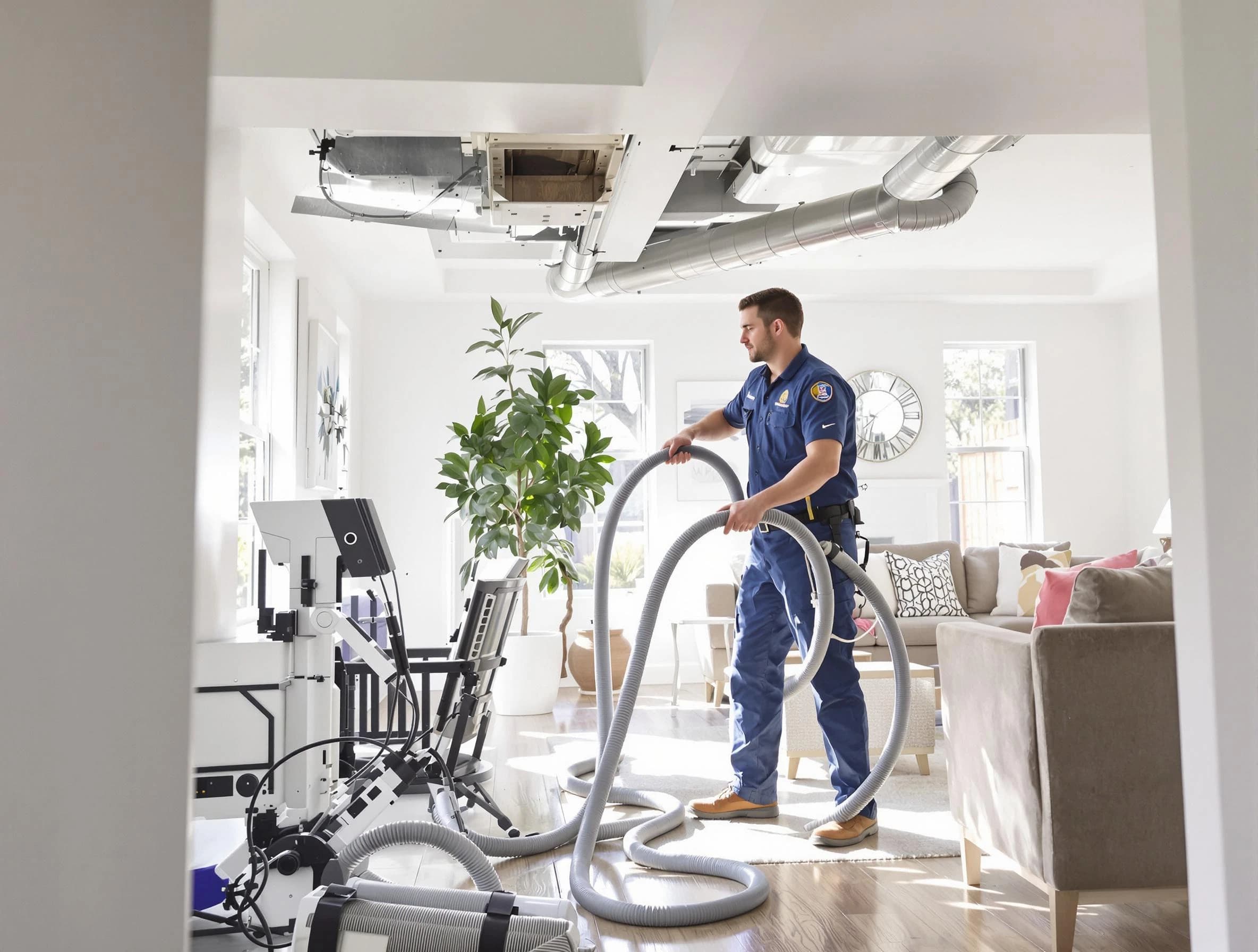 Ontario Air Duct Cleaning technician performing thorough AC duct cleaning for enhanced cooling efficiency in Ontario