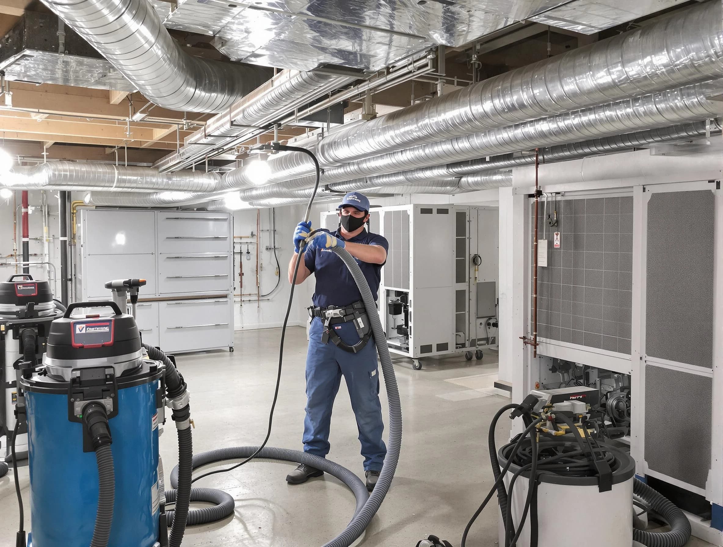 Ontario Air Duct Cleaning specialist performing thorough central air duct cleaning for improved system efficiency in Ontario
