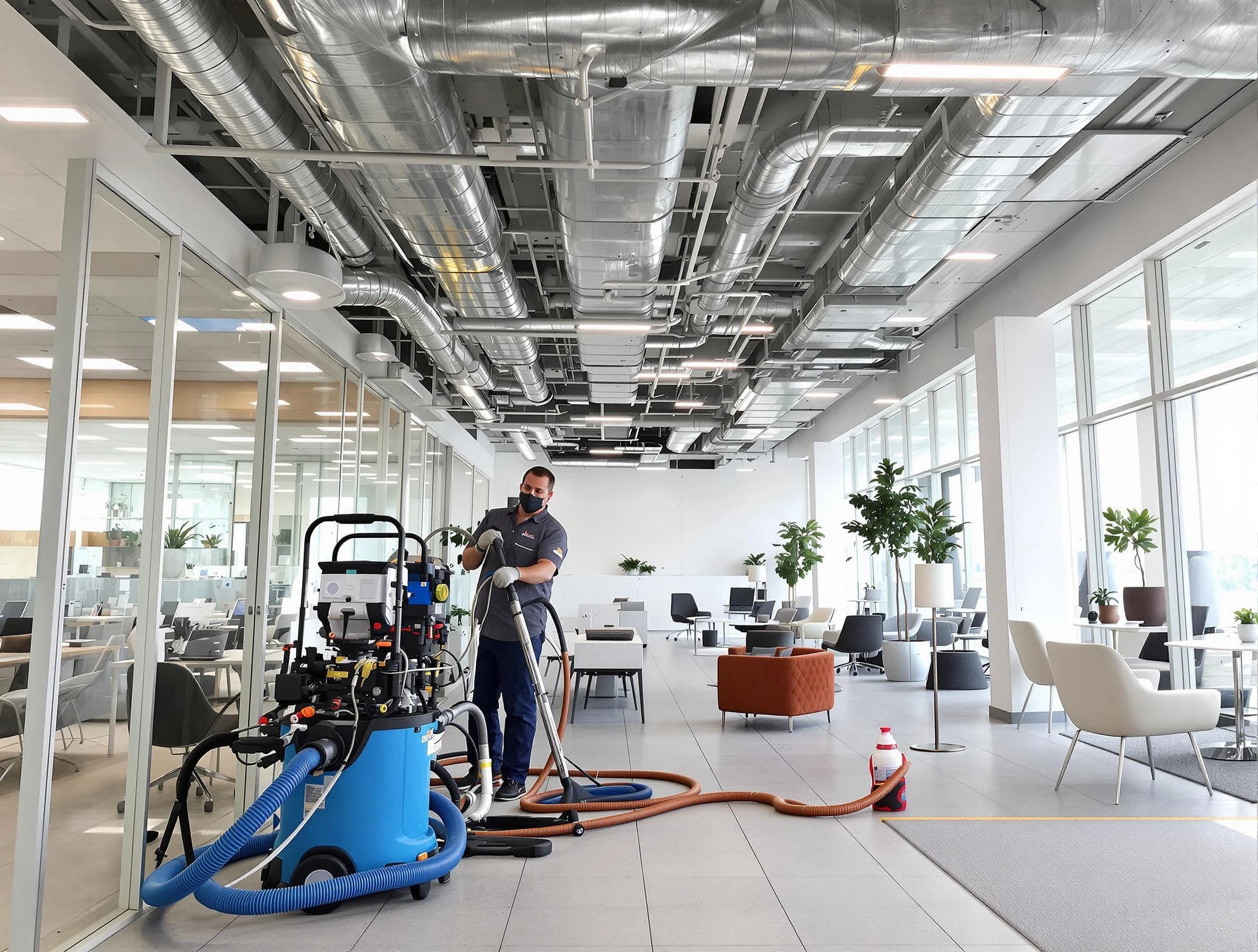 Ontario Air Duct Cleaning team conducting comprehensive commercial duct cleaning at a business location in Ontario
