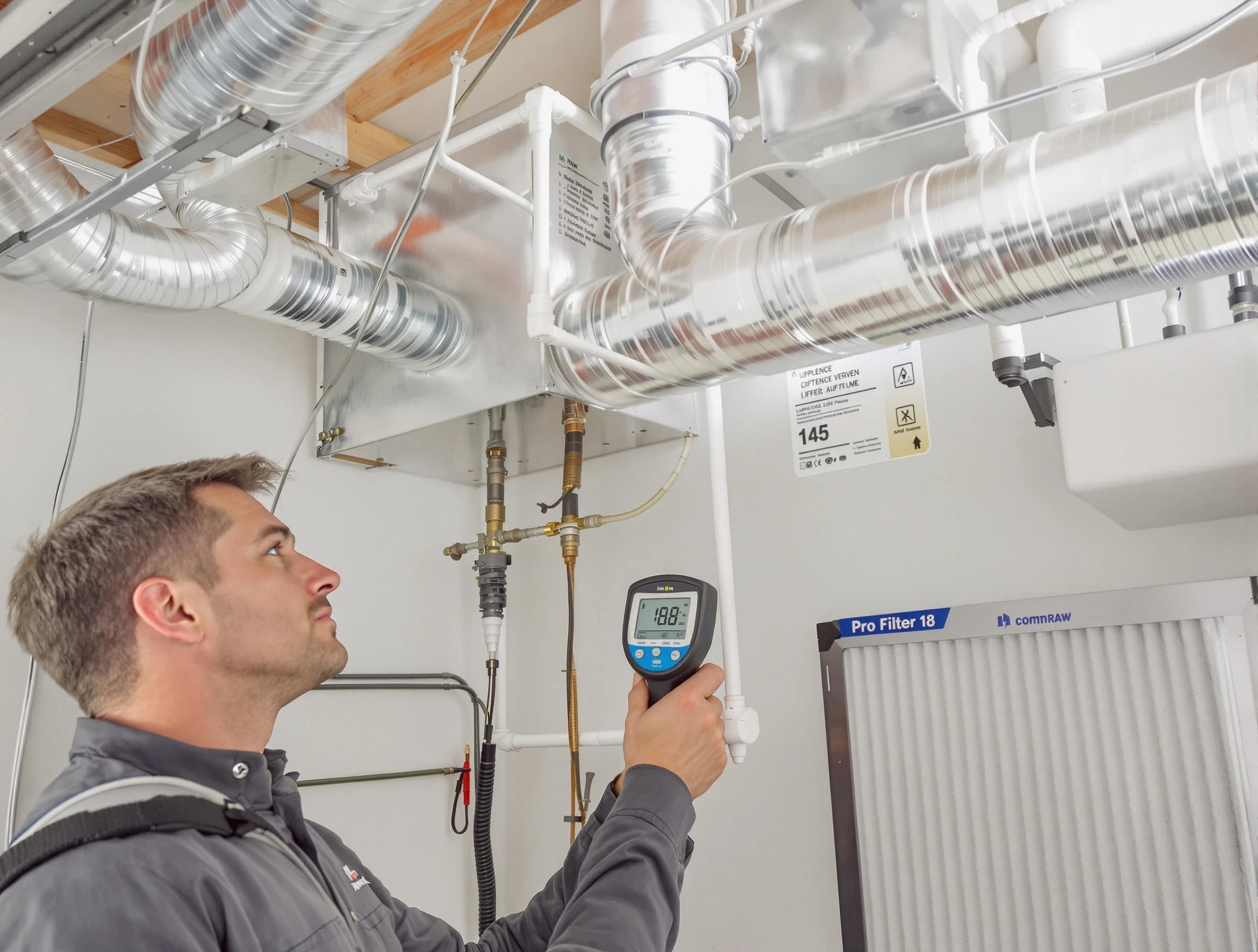 Ontario Air Duct Cleaning expert conducting detailed filter system inspection using diagnostic tools in Ontario