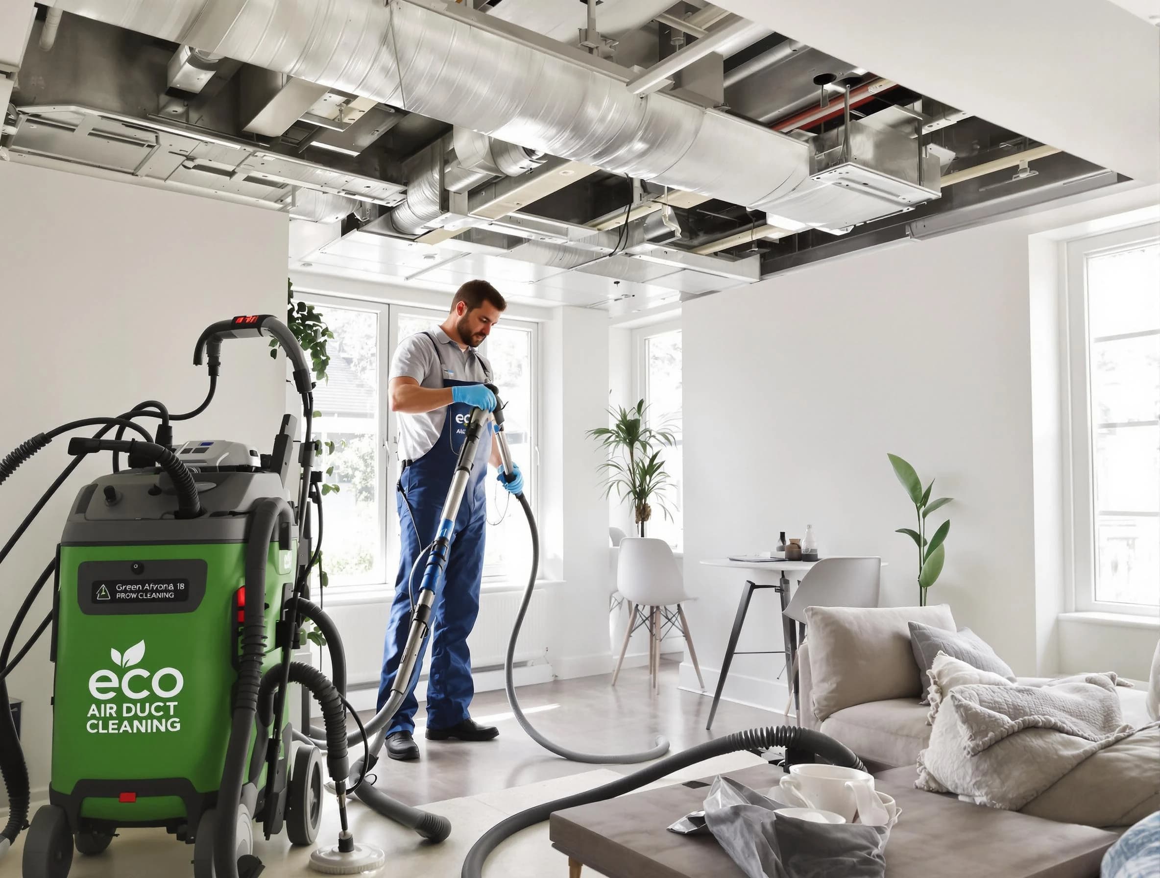 Ontario Air Duct Cleaning technician performing eco-friendly duct cleaning using sustainable methods in Ontario