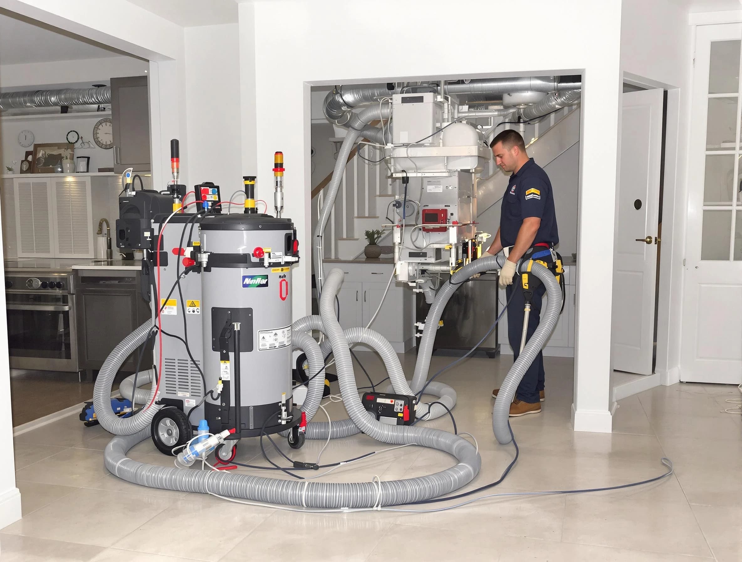 Ontario Air Duct Cleaning technician operating negative pressure cleaning equipment for thorough duct maintenance in Ontario