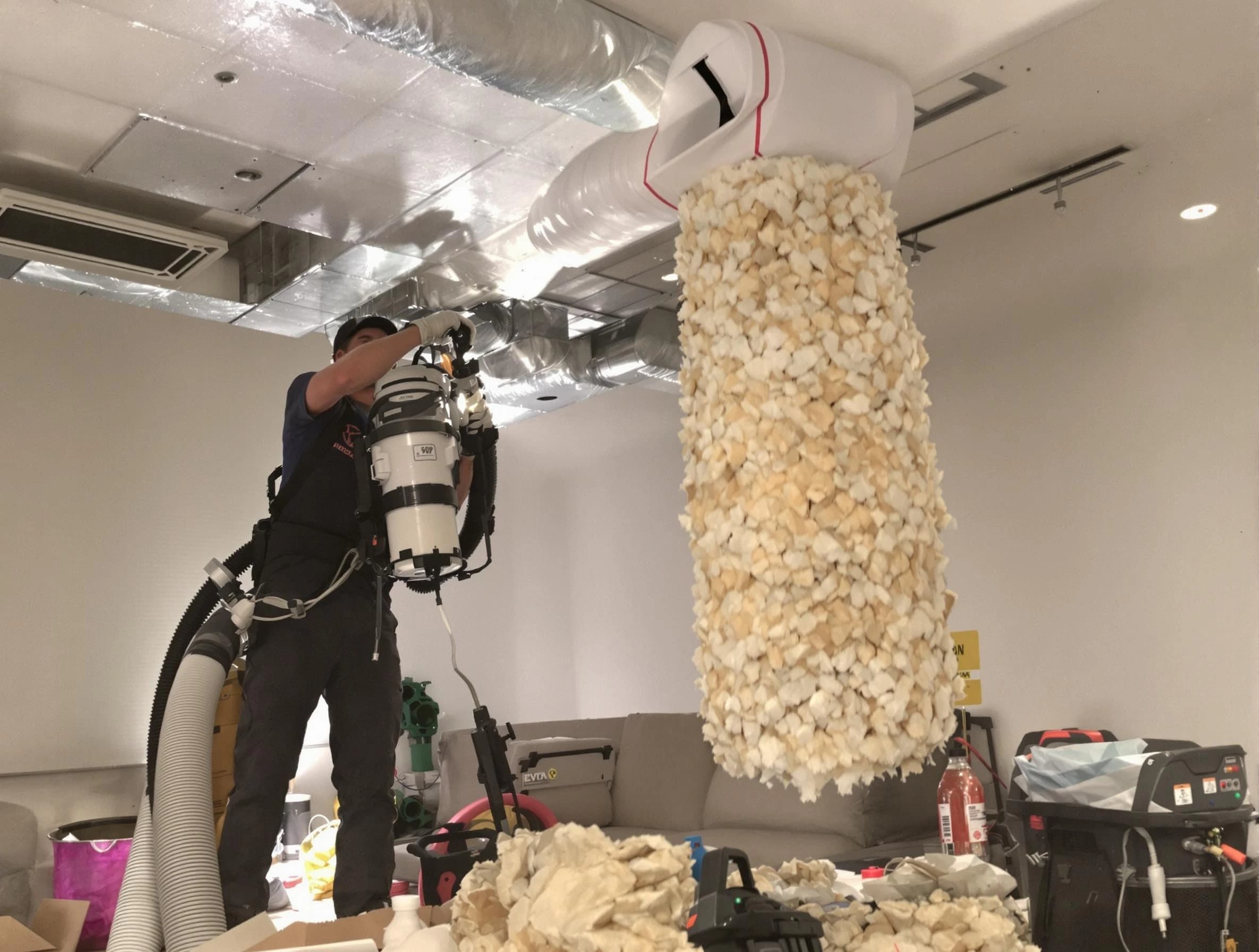 Ontario Air Duct Cleaning technician performing precision vacuum insulation removal in a residential property in Ontario