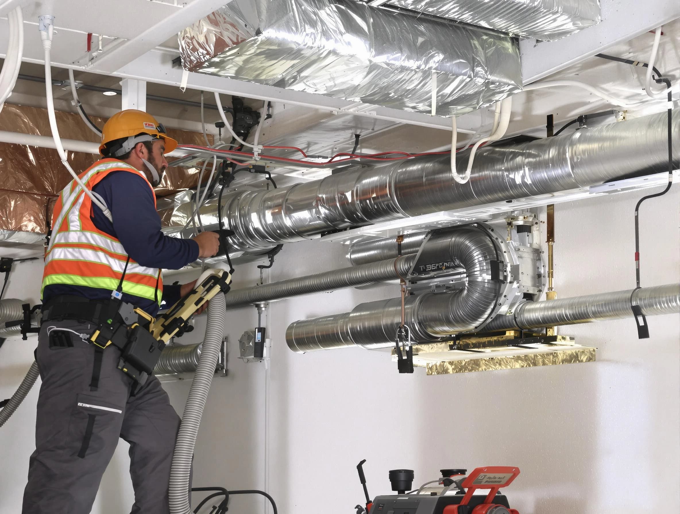 Ontario Air Duct Cleaning technician performing precision vacuum insulation removal in a residential property in Ontario