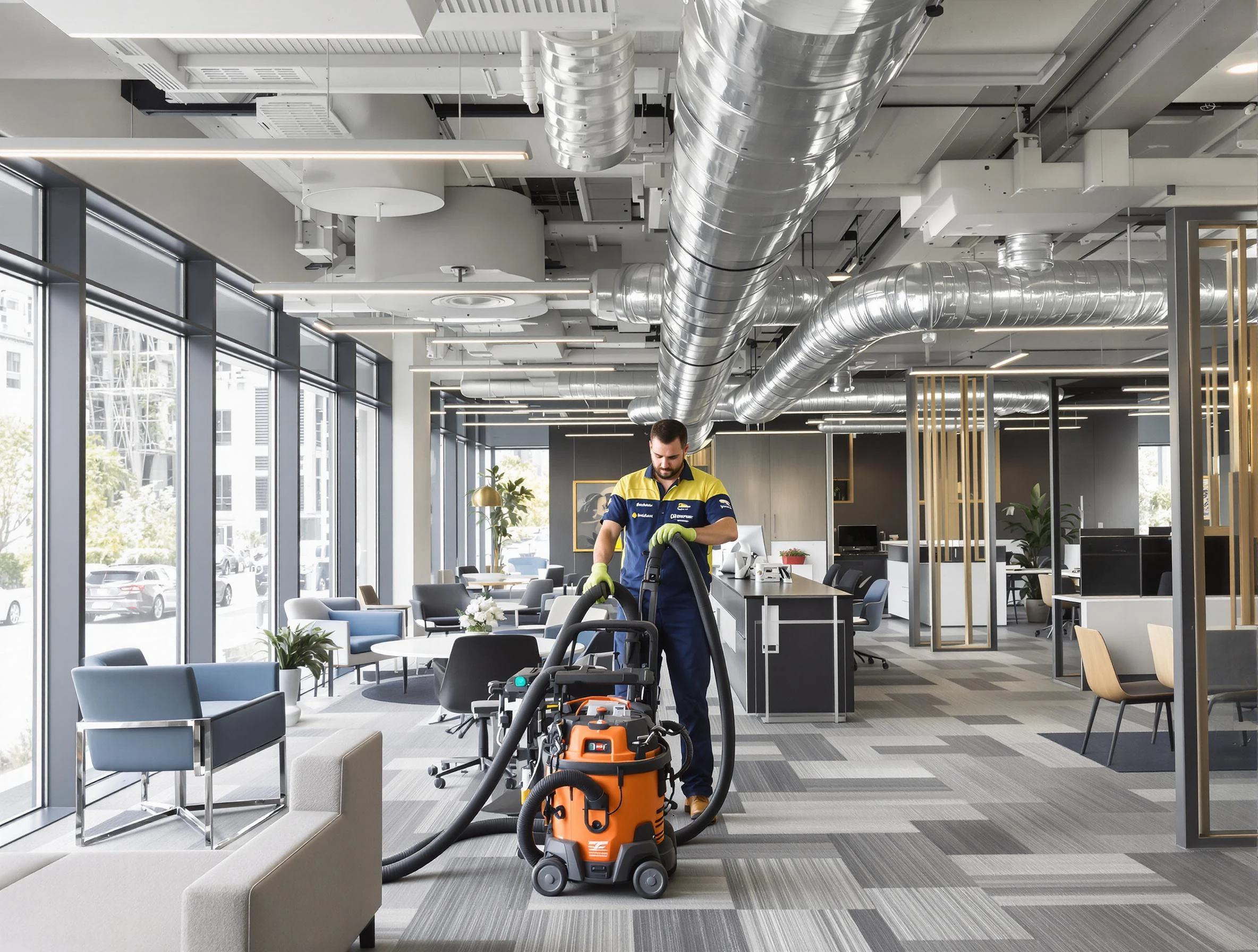 Ontario Air Duct Cleaning team performing thorough commercial duct cleaning at a Ontario business center